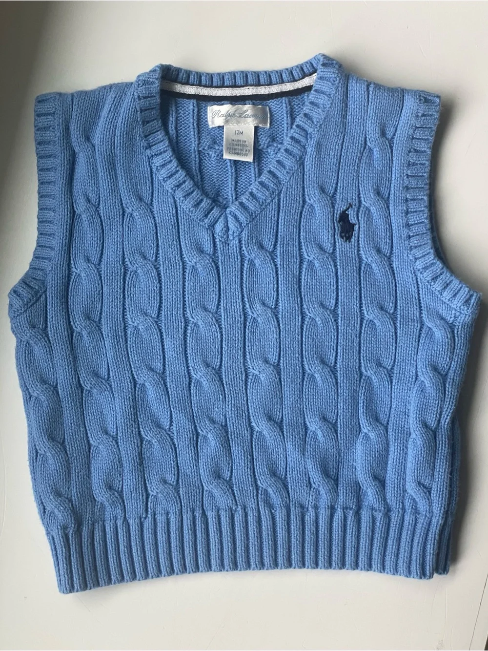 Ralph Lauren baby boy Light Blue Cable-Knit V-Neck Sweater Vest